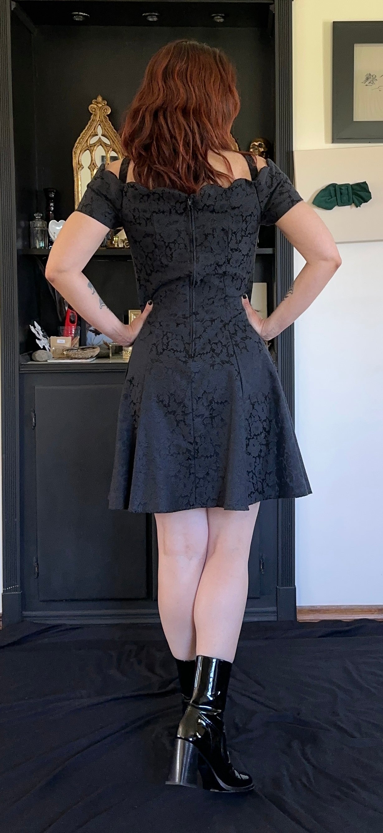 90s Brocade Off-The-Shoulder Dress