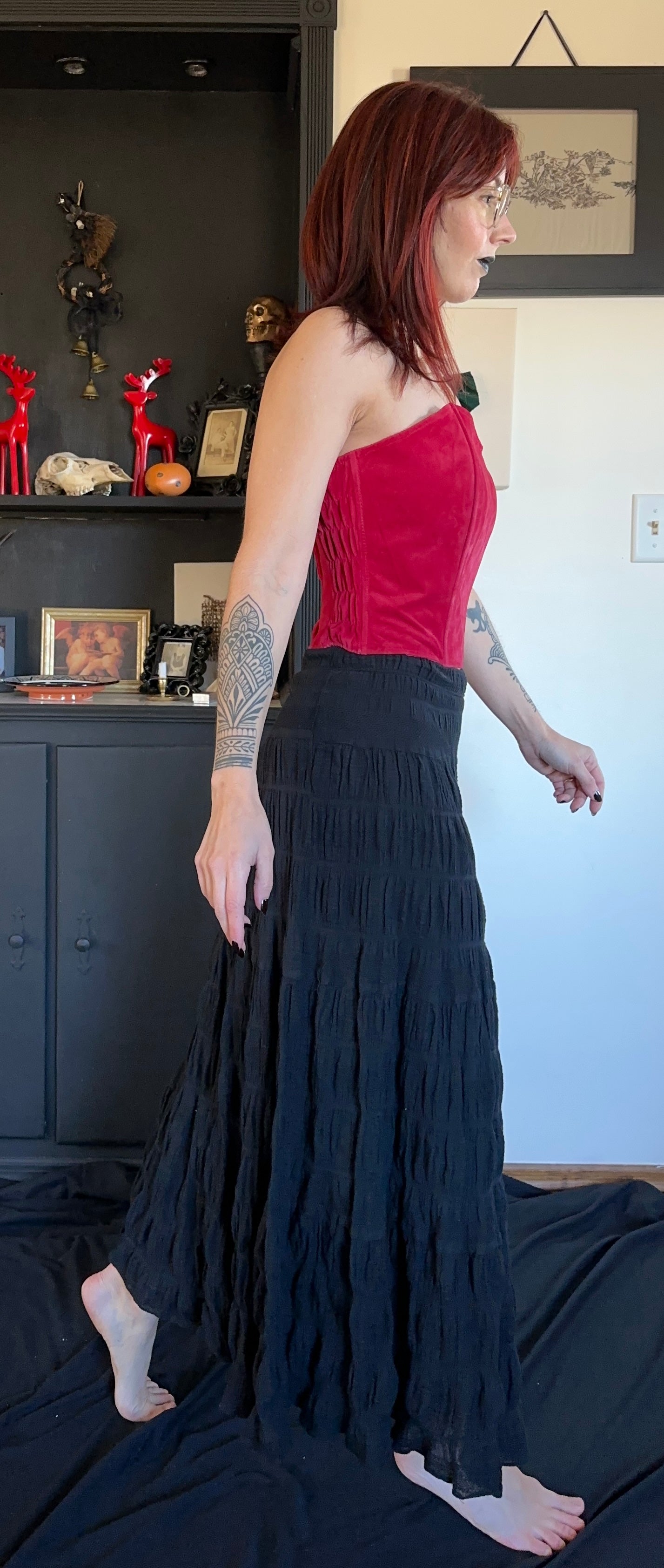 Cotton Tiered Boho Witchy Skirt XS
