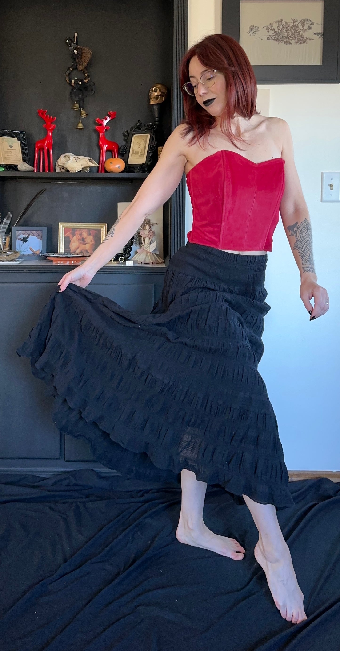 Cotton Tiered Boho Witchy Skirt XS