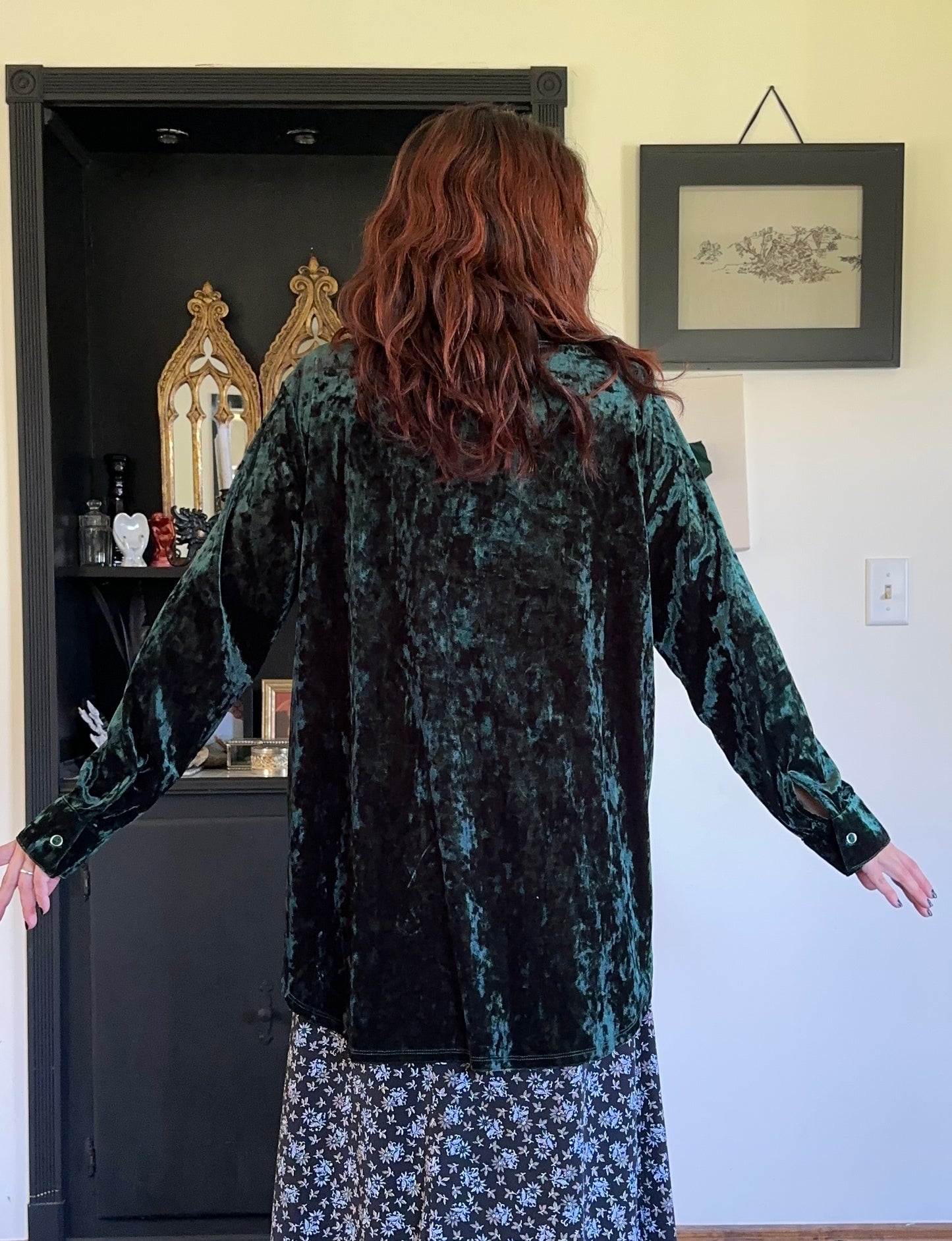 Emerald Velvet Button Down Shirt