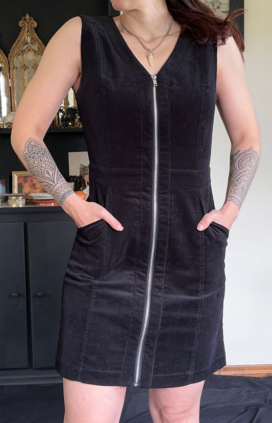 Zip Front Corduroy Sheath Dress