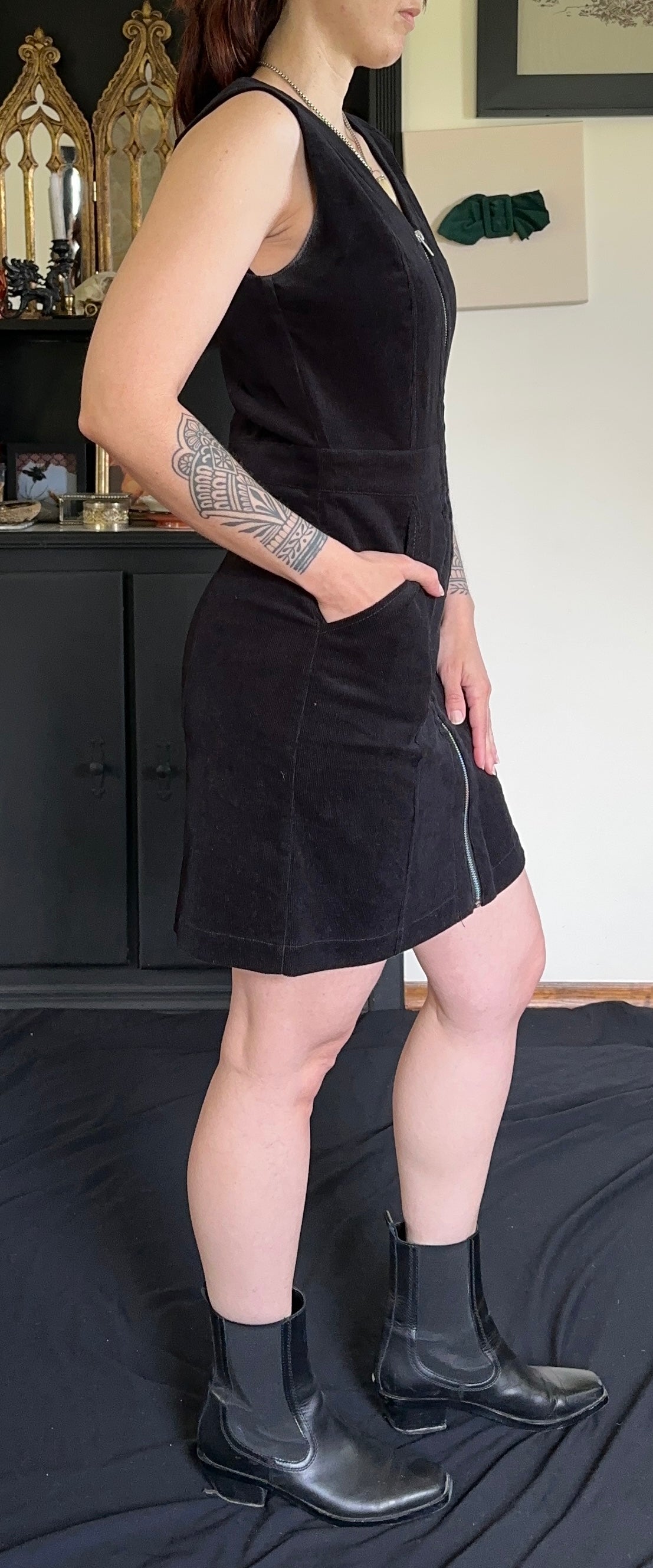 Zip Front Corduroy Sheath Dress