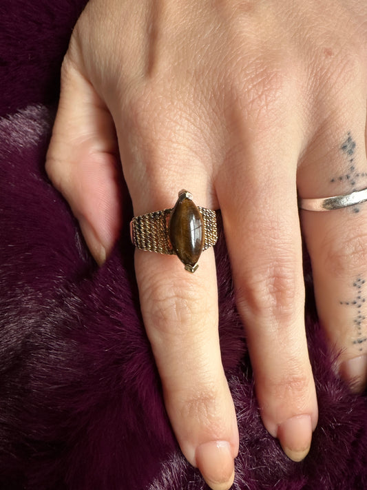 70's Gold Tiger's Eye Ring SZ 6
