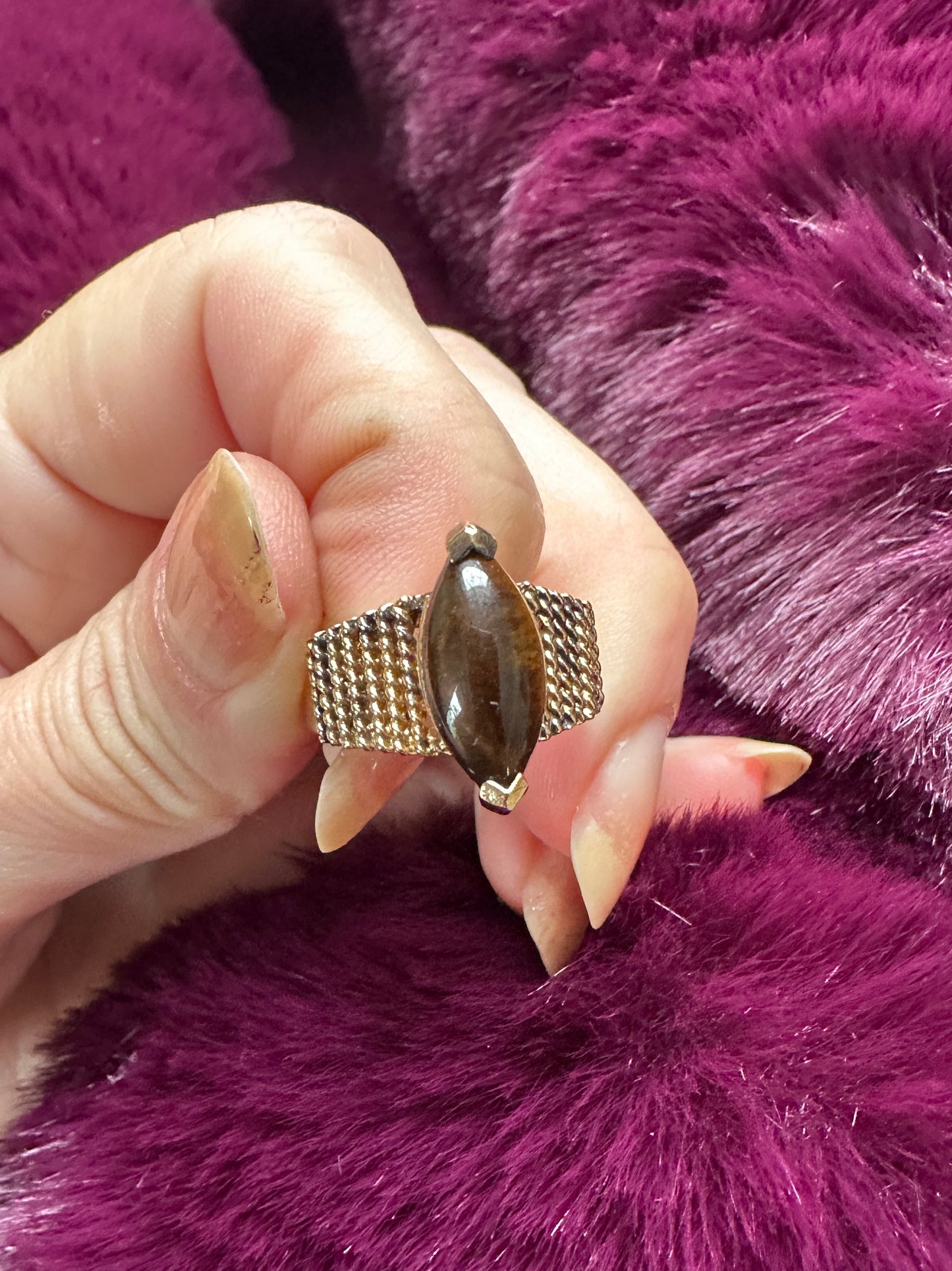 70's Gold Tiger's Eye Ring SZ 6