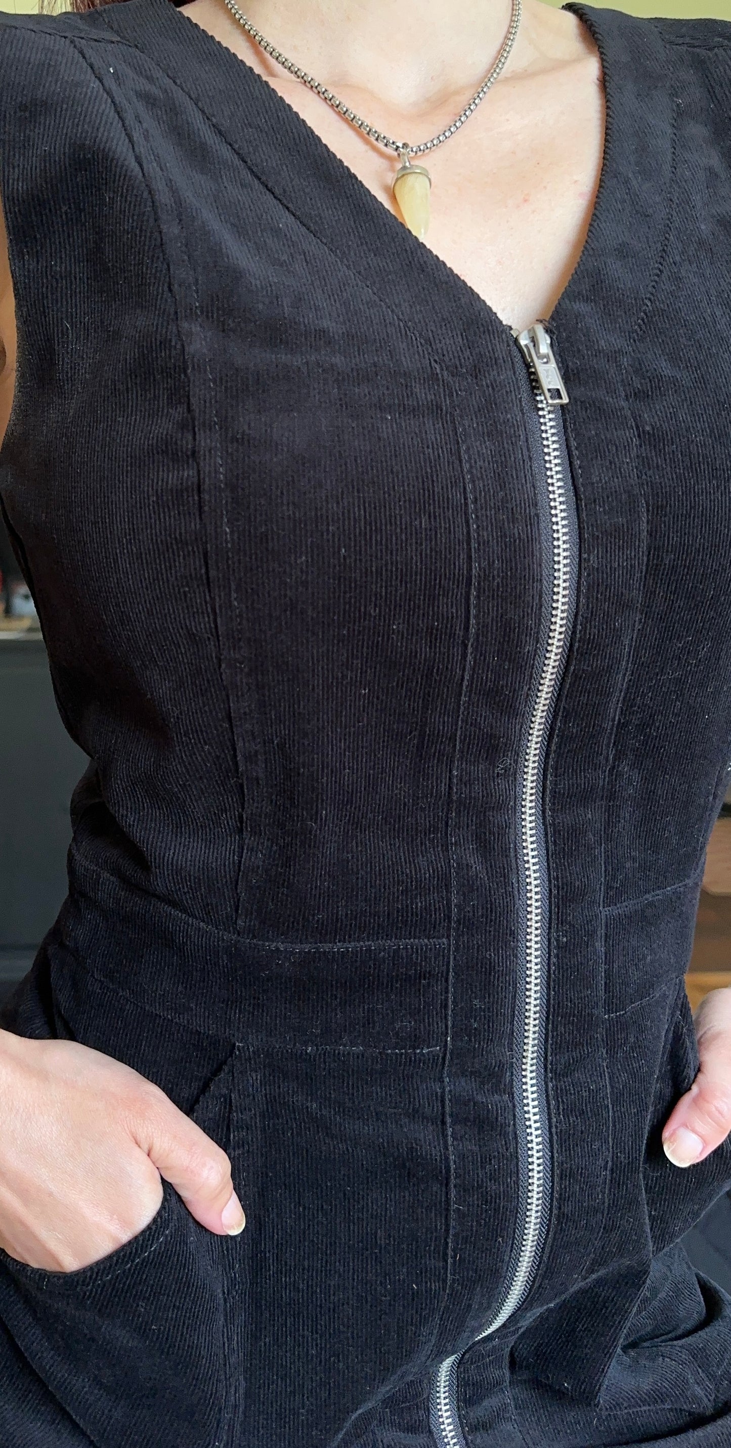 Zip Front Corduroy Sheath Dress
