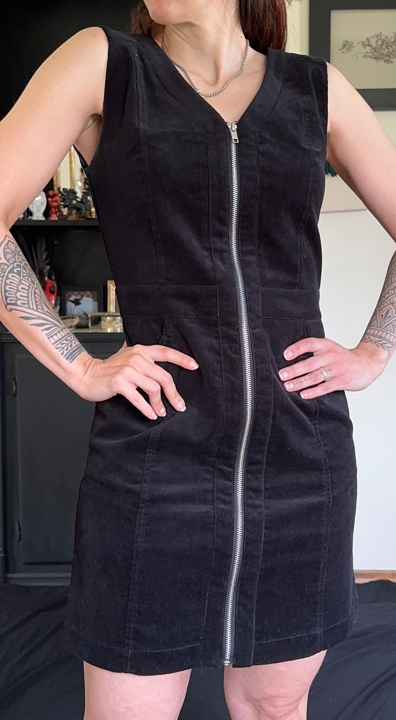 Zip Front Corduroy Sheath Dress
