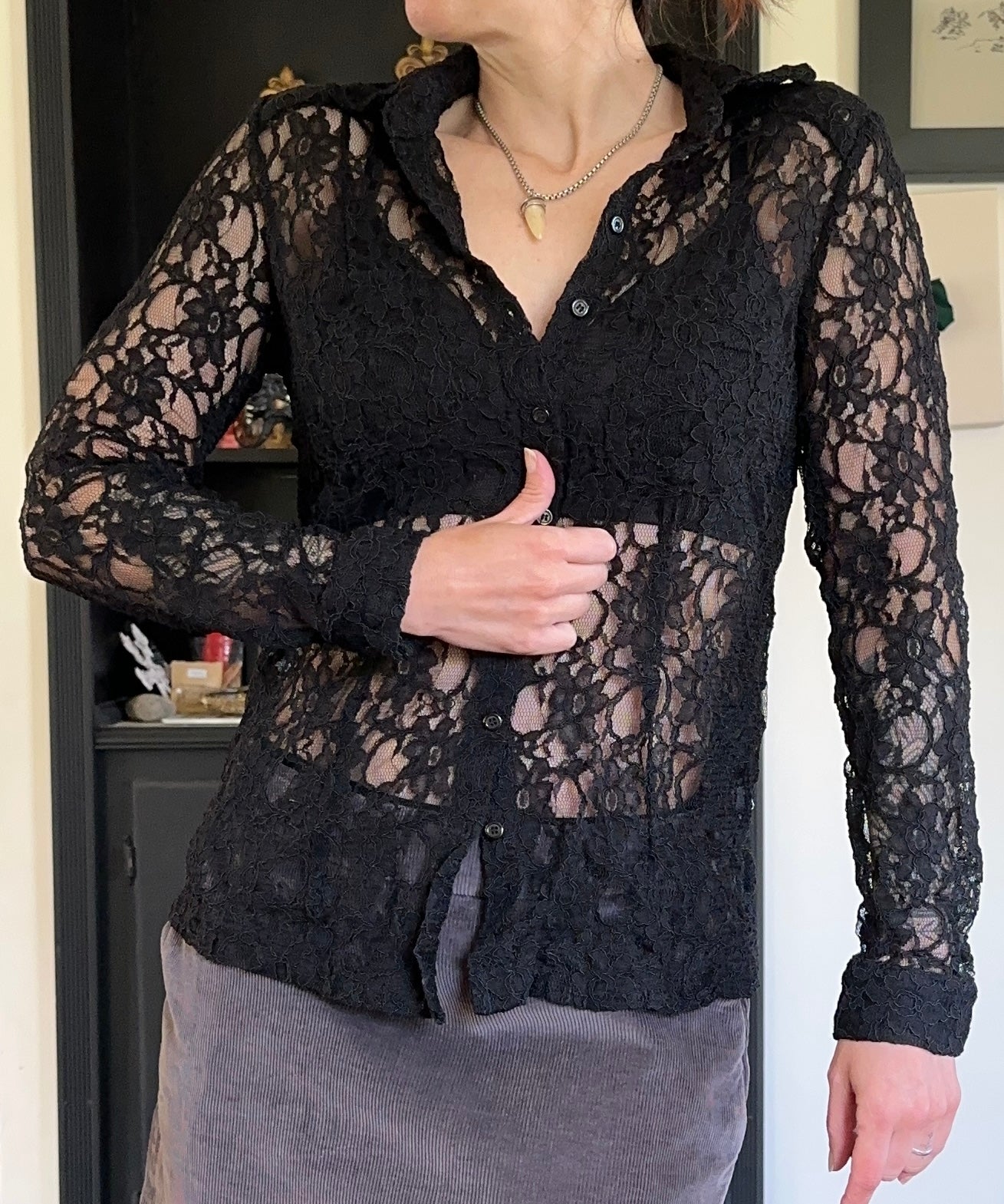 Lace Button Down Top