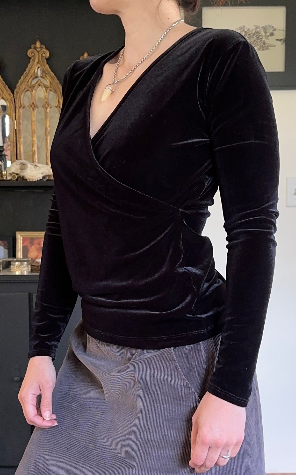 Velvet Faux Wrap Top