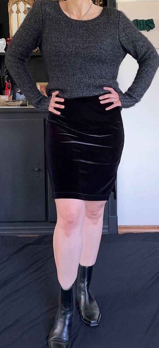 Stretch Velvet Knee Length Skirt