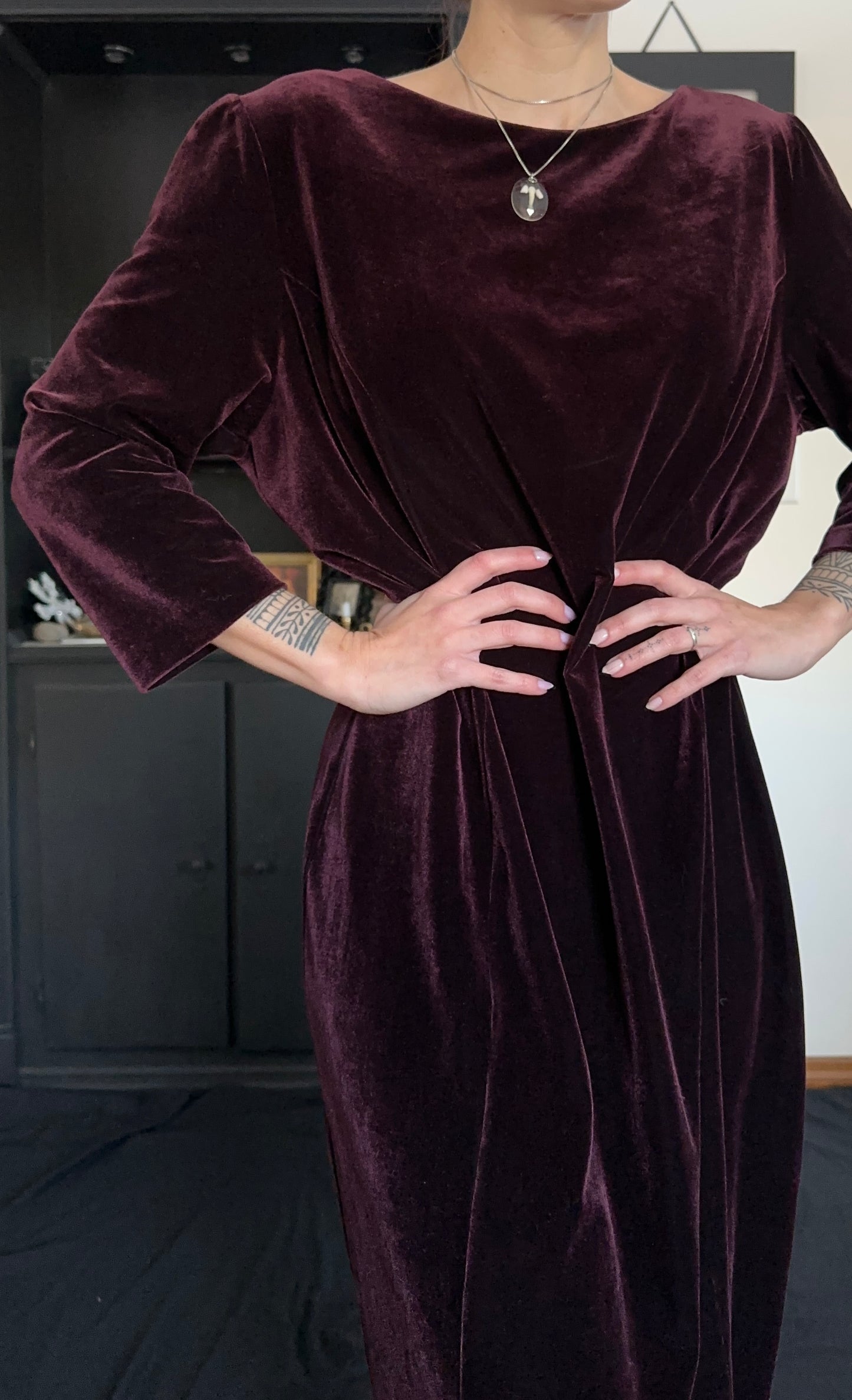 Wine Velvet Sheath Dress SZ 18