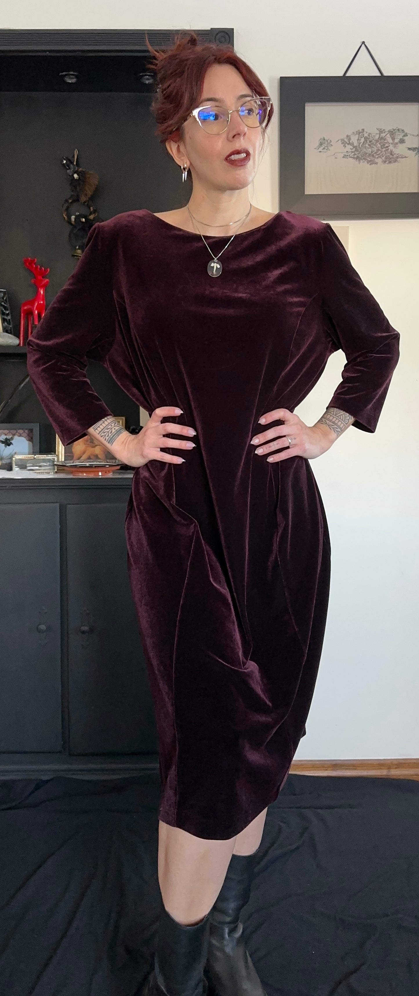 Wine Velvet Sheath Dress SZ 18