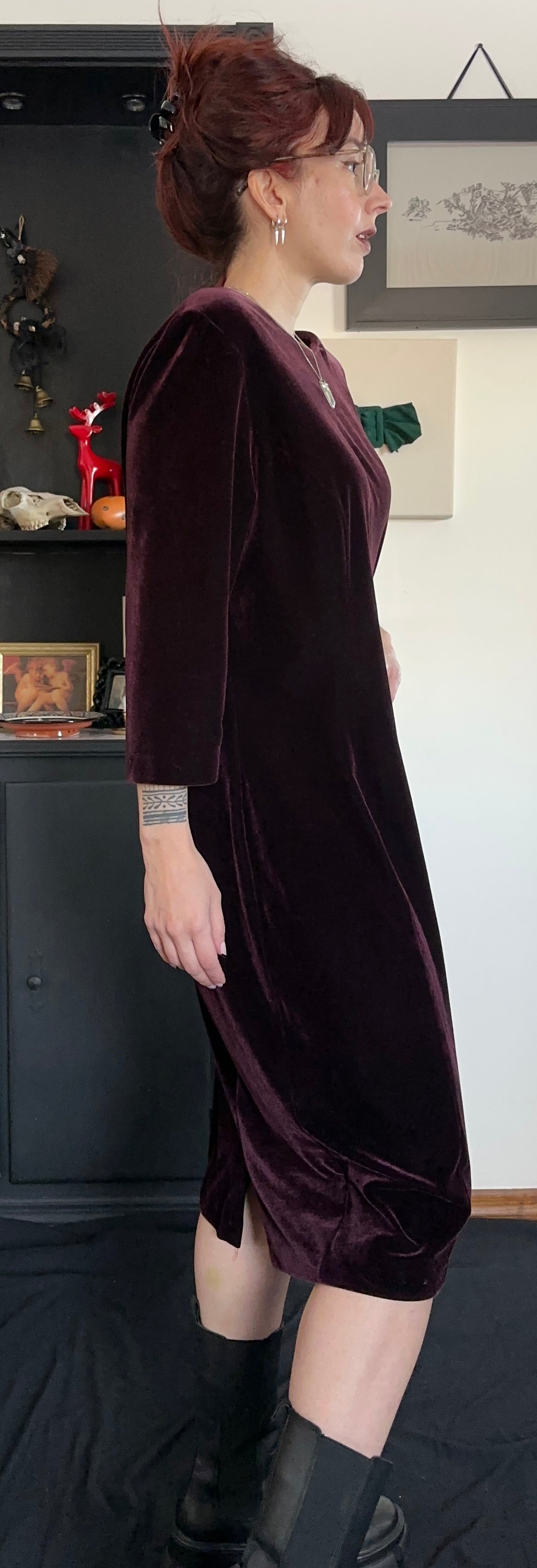 Wine Velvet Sheath Dress SZ 18