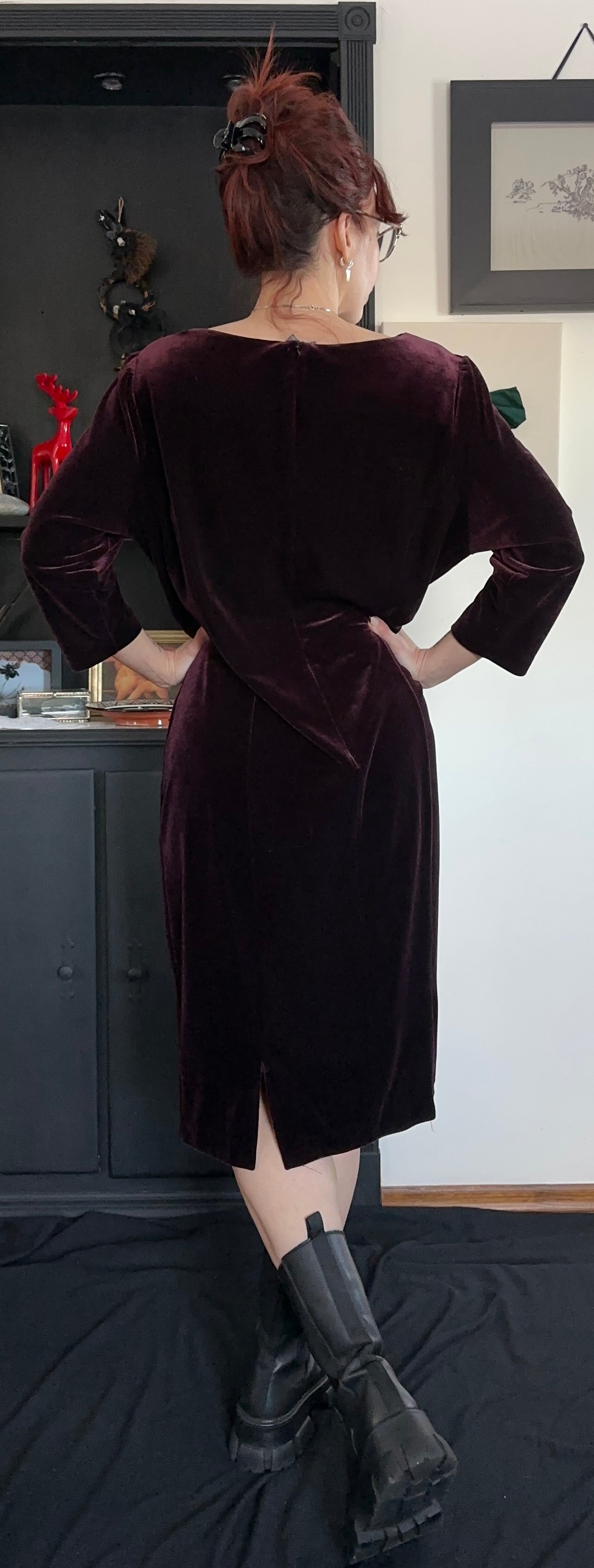 Wine Velvet Sheath Dress SZ 18