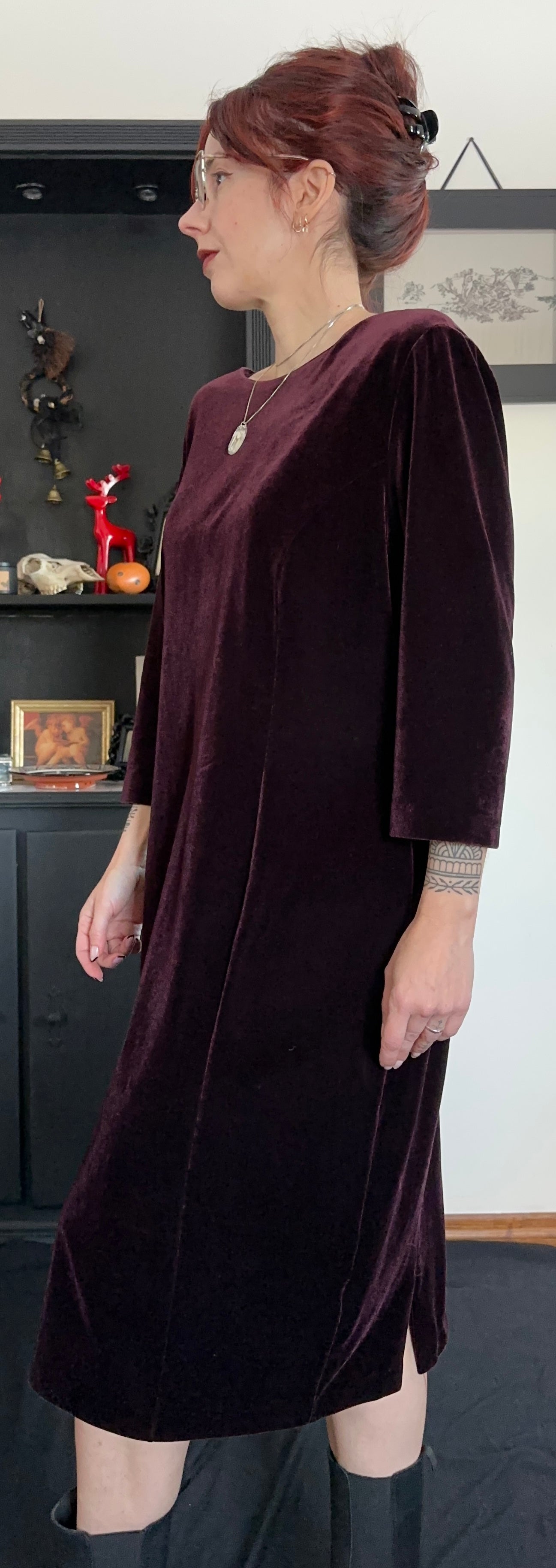Wine Velvet Sheath Dress SZ 18