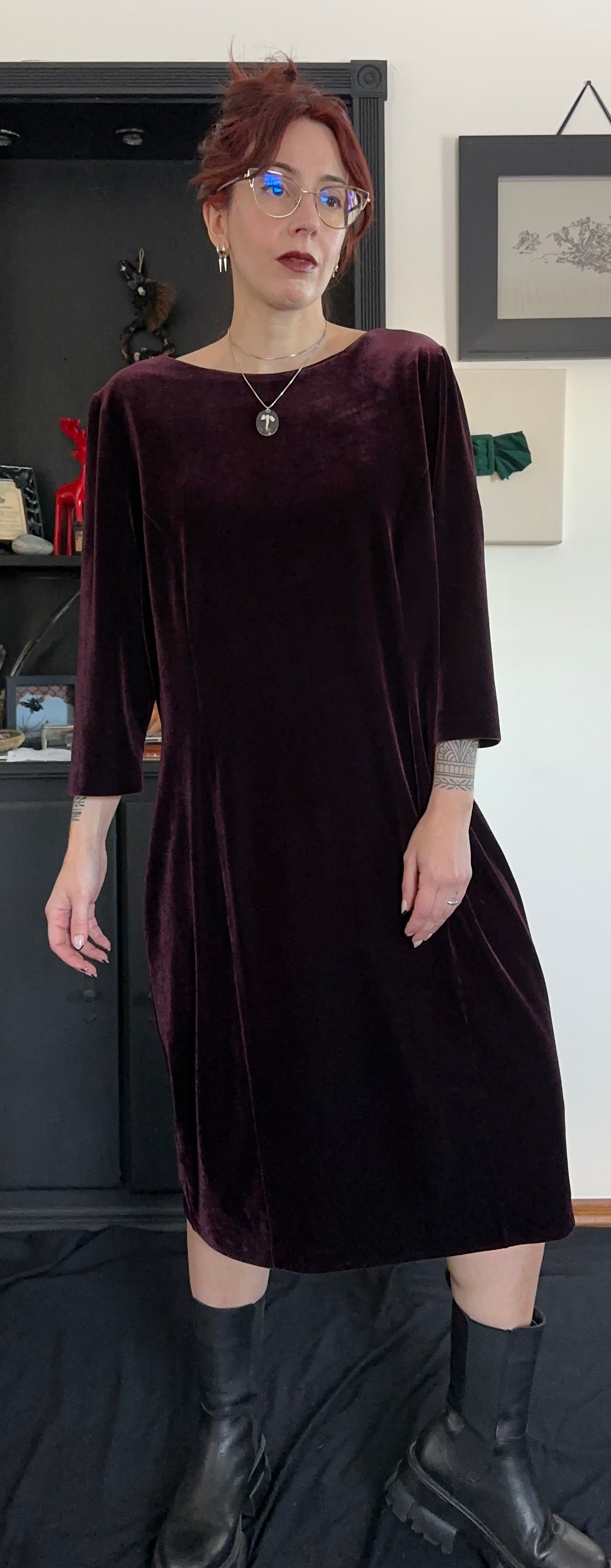 Wine Velvet Sheath Dress SZ 18