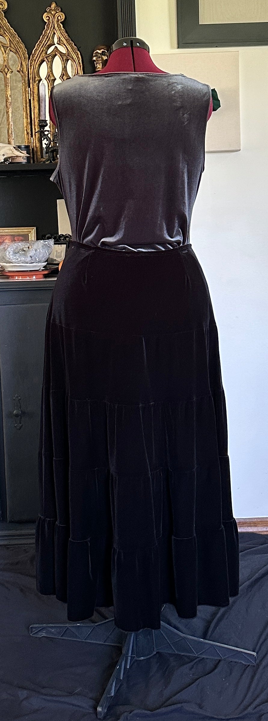 Tiered Velvet Maxi Skirt