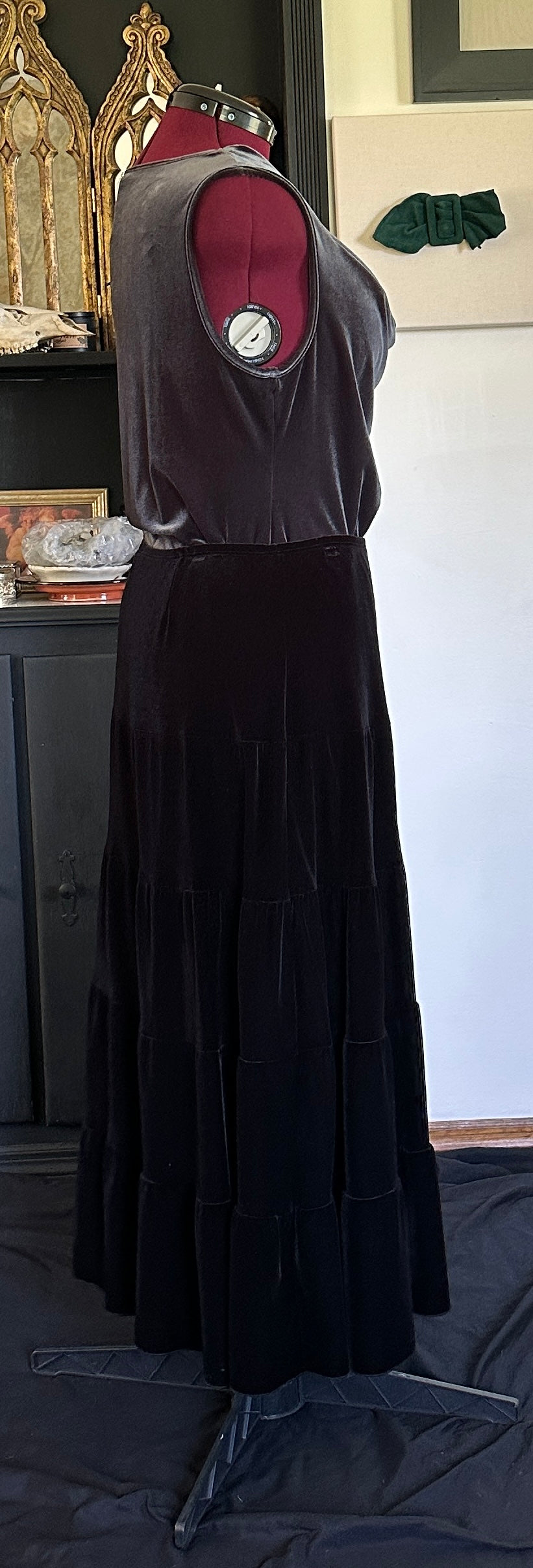 Tiered Velvet Maxi Skirt