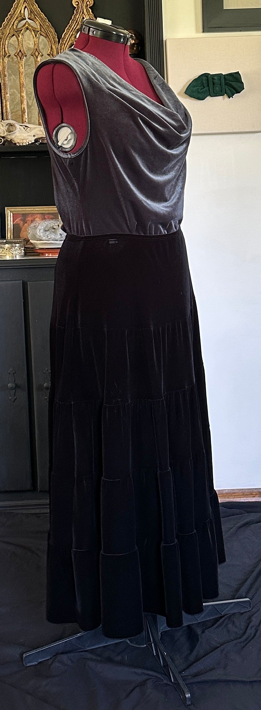 Tiered Velvet Maxi Skirt
