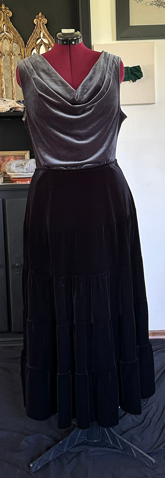 Tiered Velvet Maxi Skirt