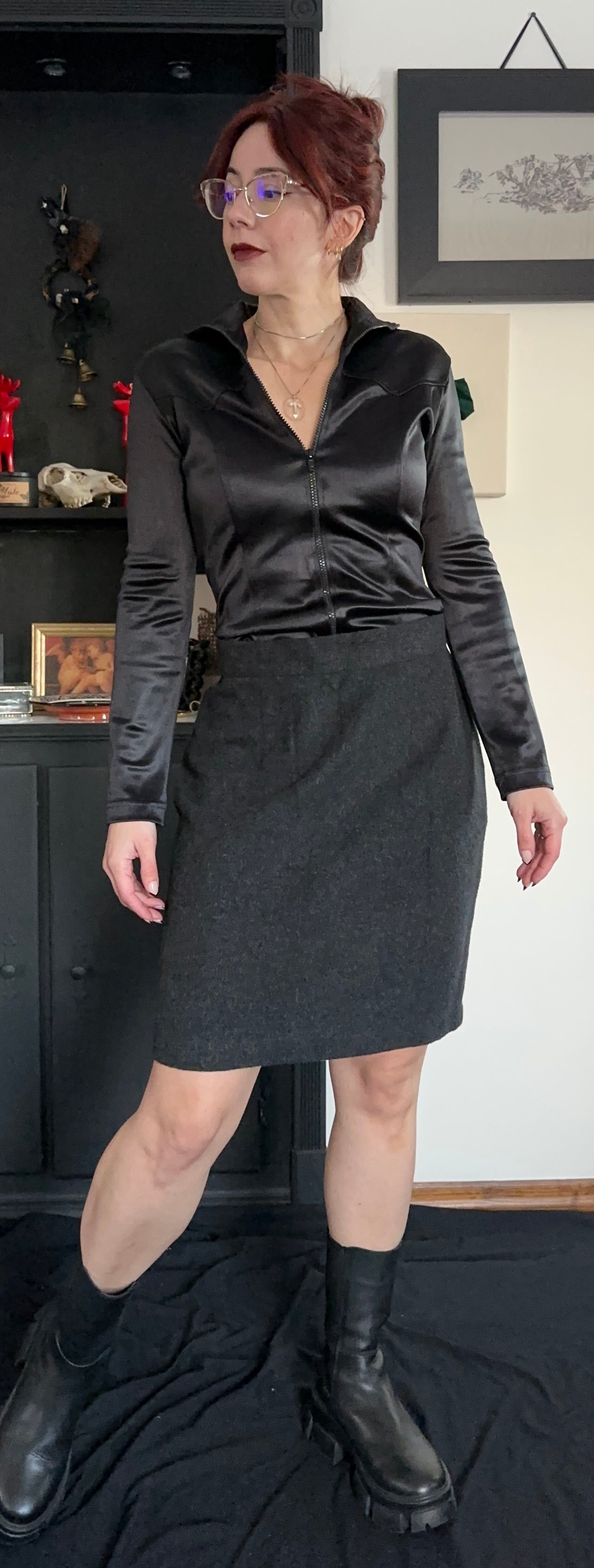 Vintage Corporate Goth Wool Skirt SZ M