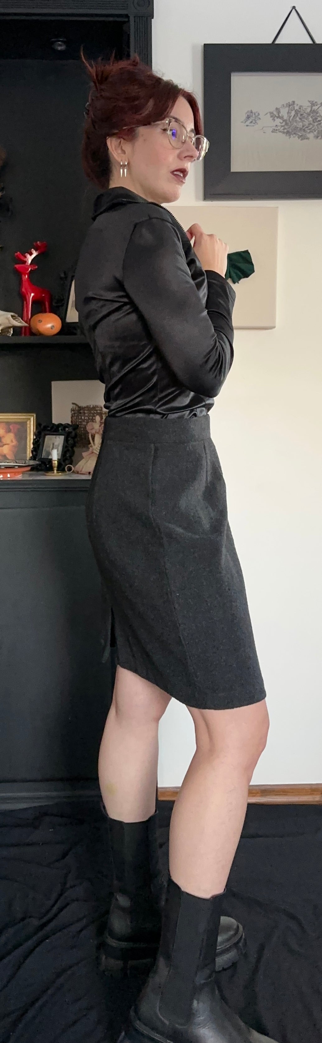 Vintage Corporate Goth Wool Skirt SZ M