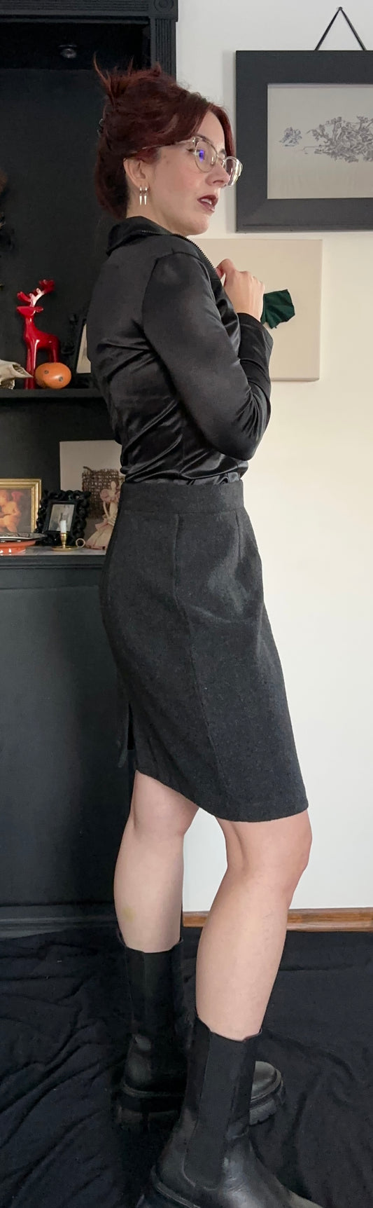 Vintage Corporate Goth Wool Skirt SZ M