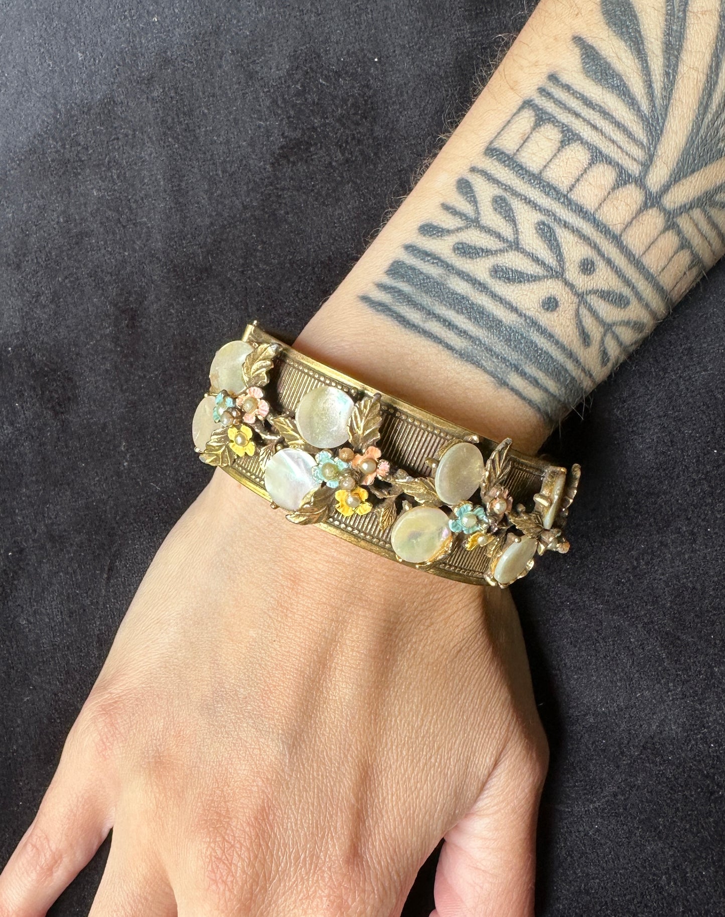 Vintage 1930's - 1960's Faux Pearl Brass Bracelet