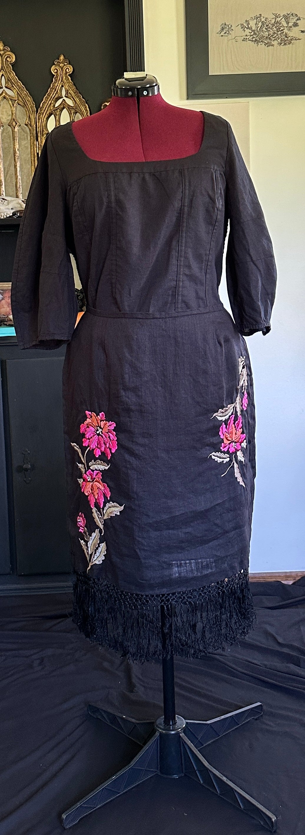Embroidered Linen Skirt SZ 14