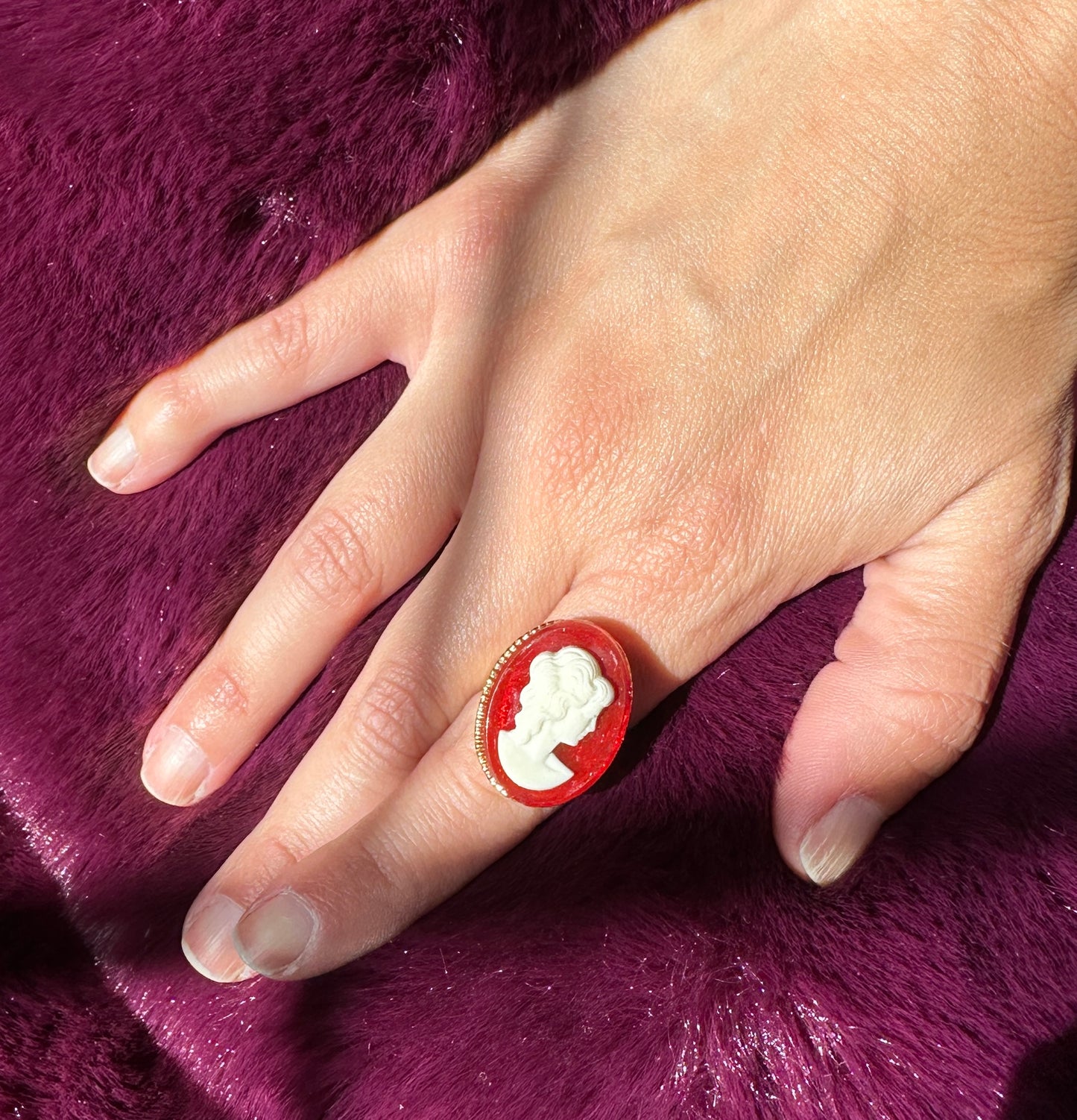 Red And White Cameo Ring