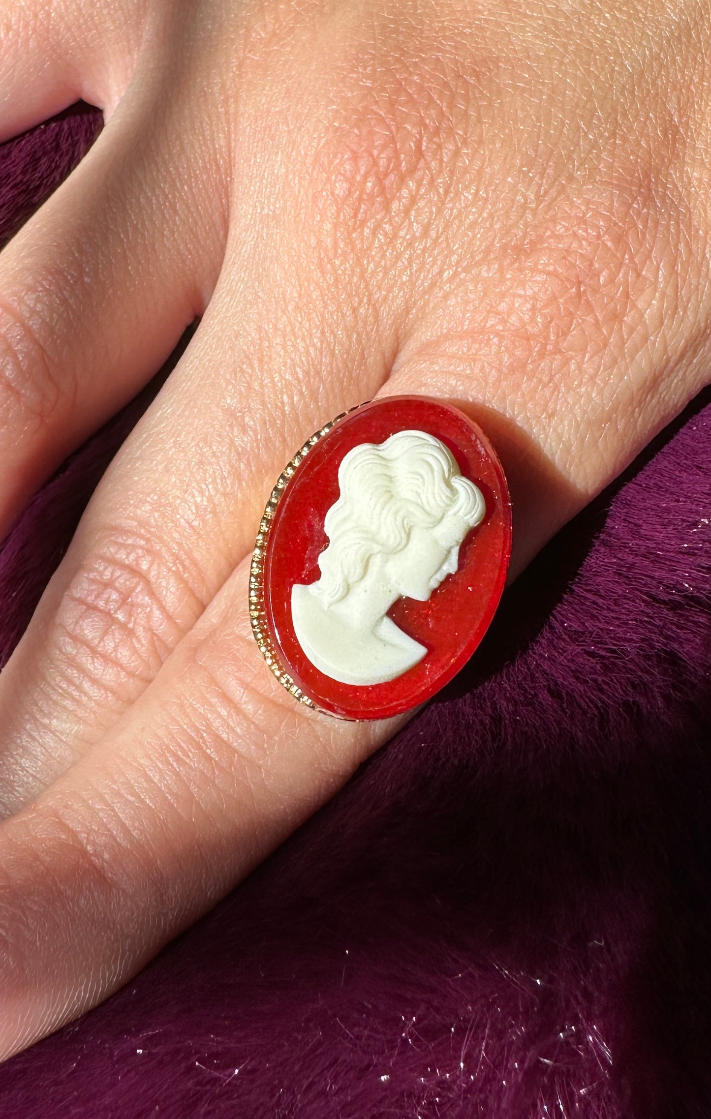 Red And White Cameo Ring