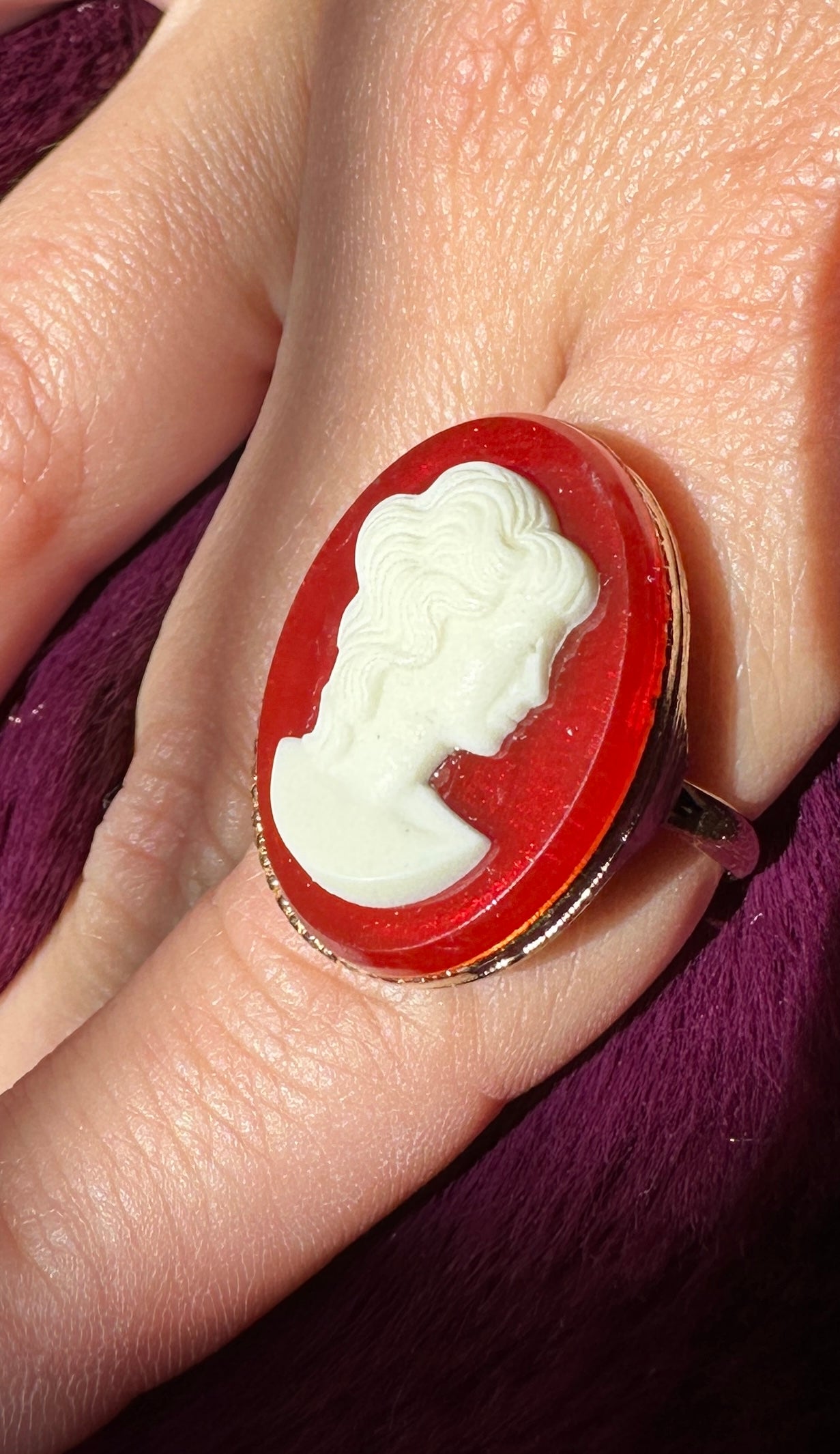 Red And White Cameo Ring