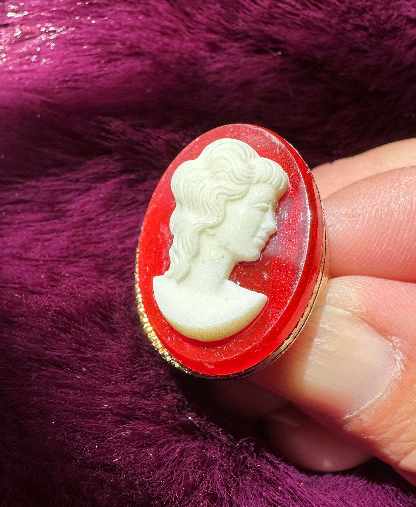 Red And White Cameo Ring