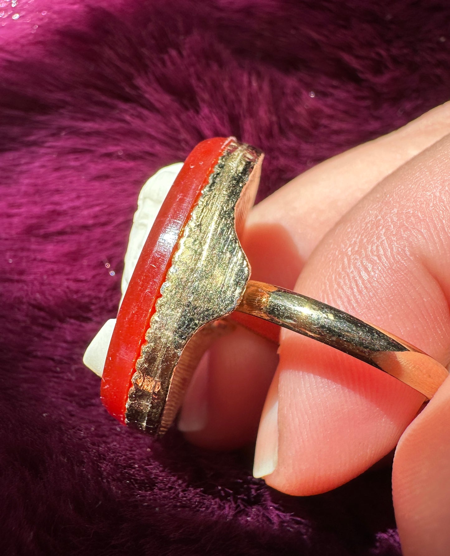 Red And White Cameo Ring