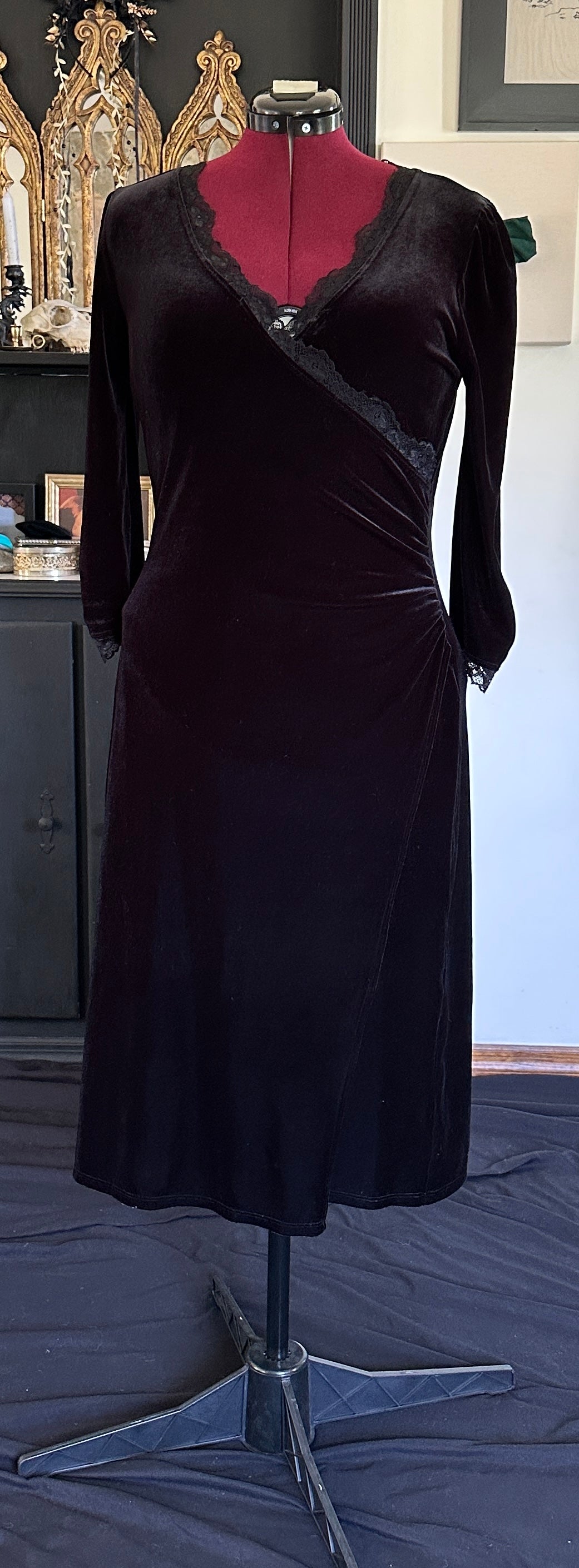 Velvet Wrap Front Cocktail Dress L