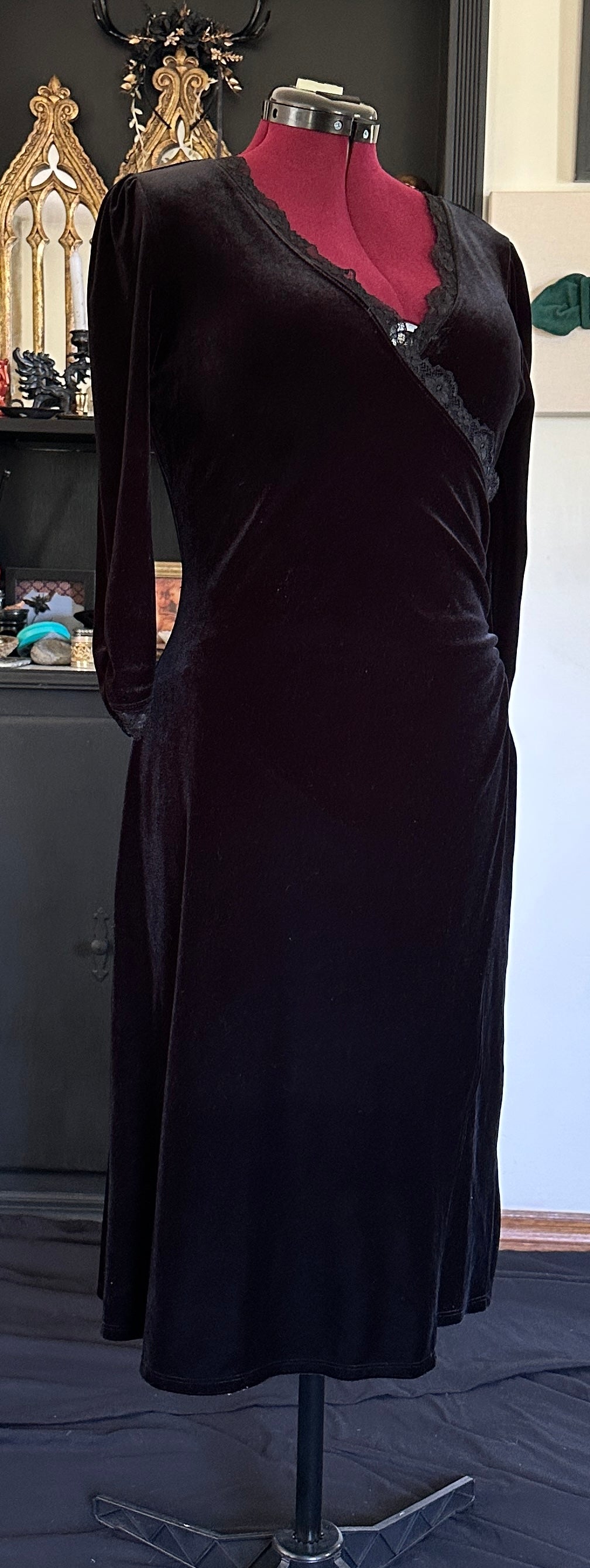 Velvet Wrap Front Cocktail Dress L