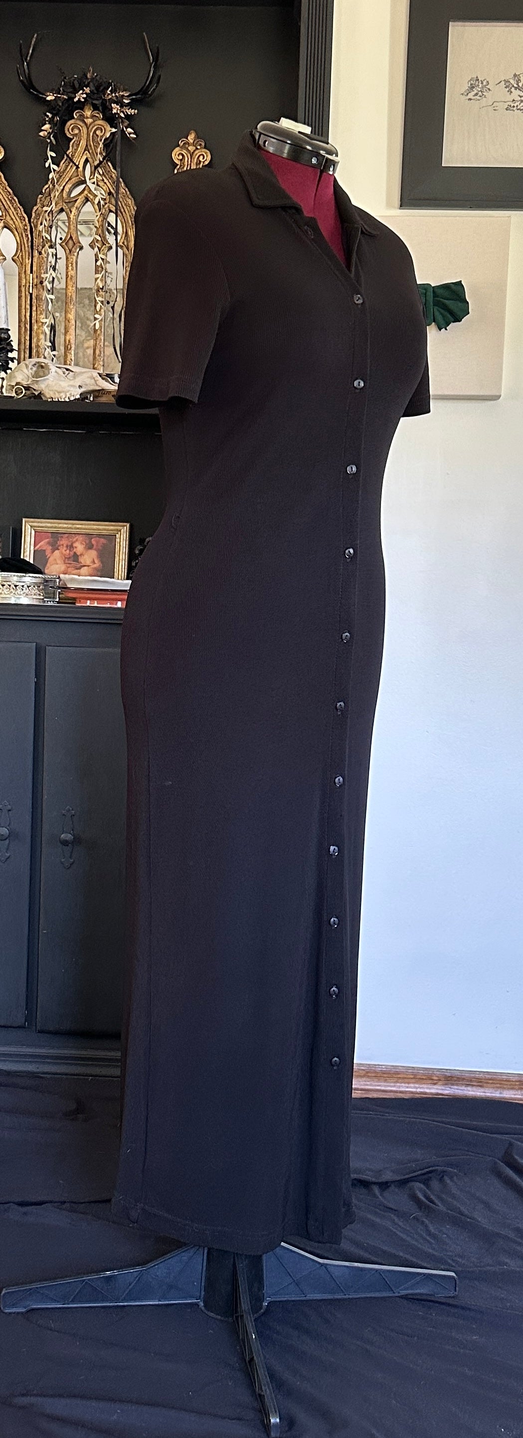Button Front Column Dress M