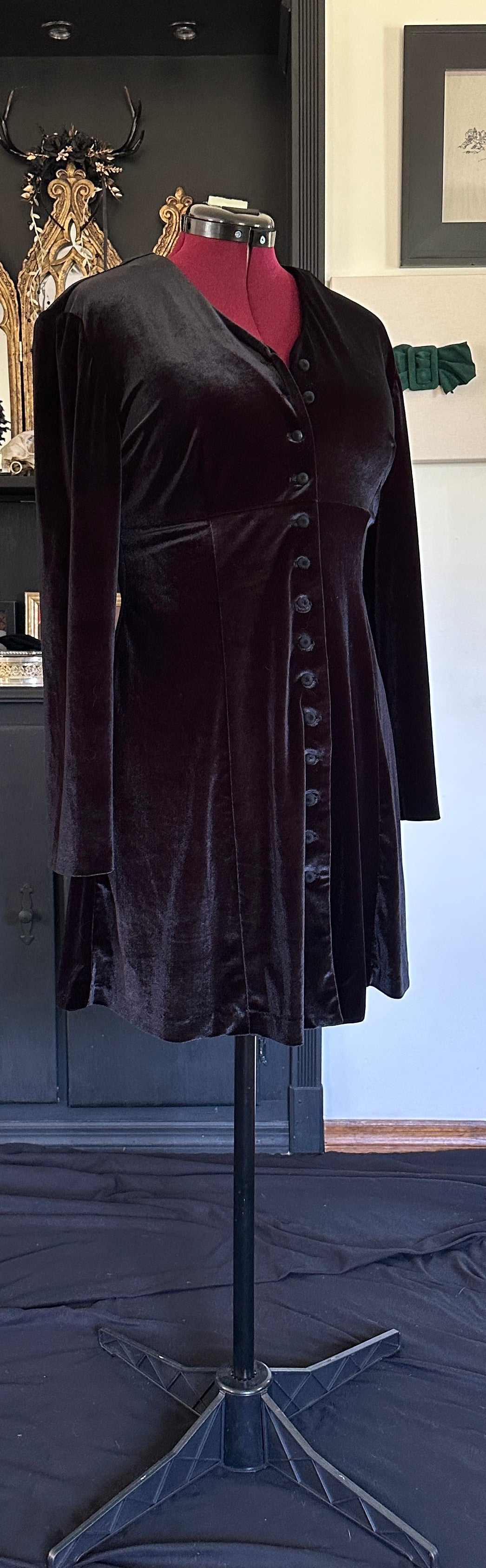 90s Velvet Soft Goth Dress L