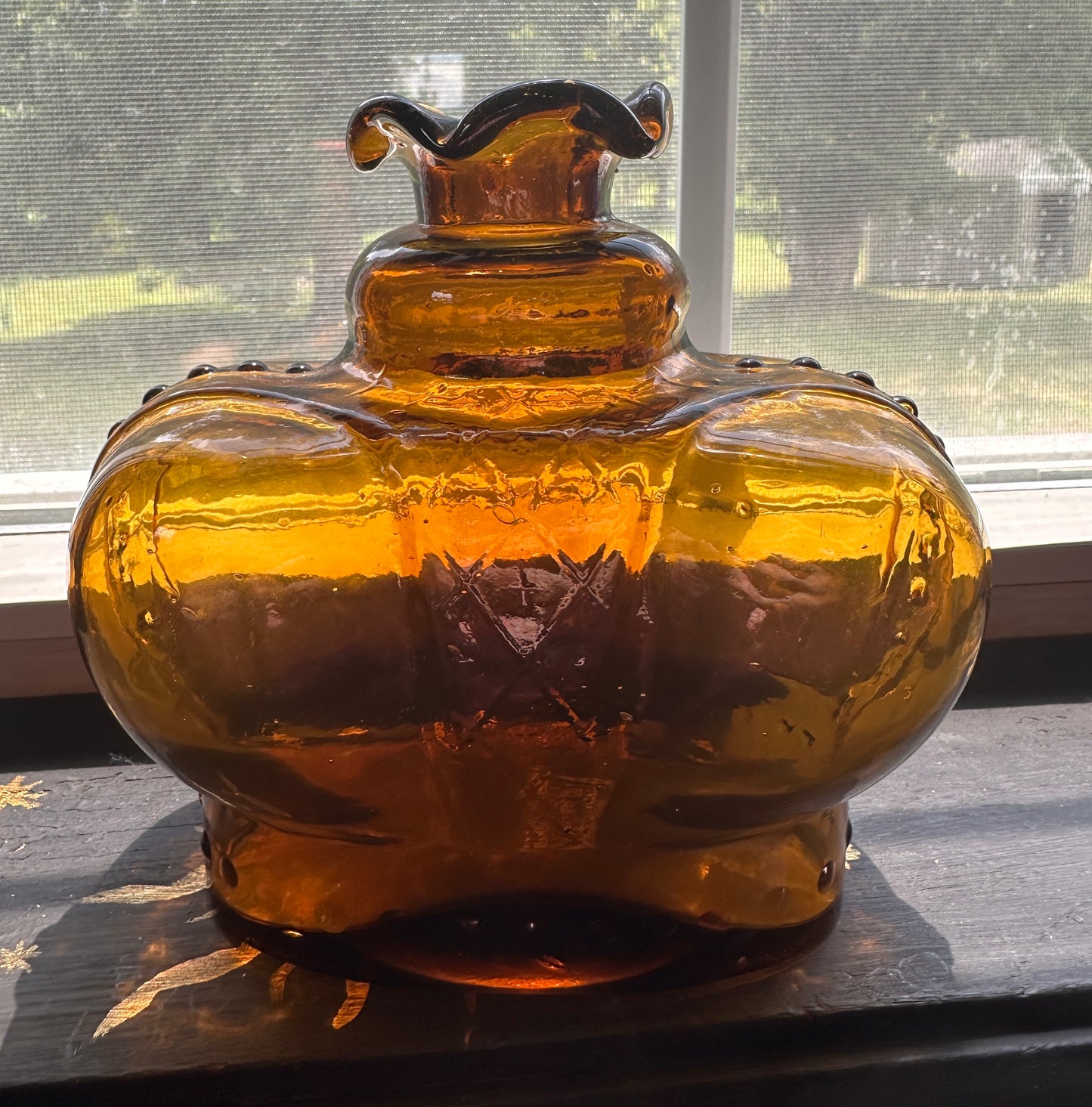 Vintage Amber Glass Crown Decanter/Bottle