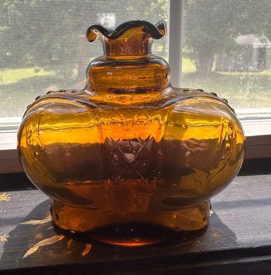Vintage Amber Glass Crown Decanter/Bottle