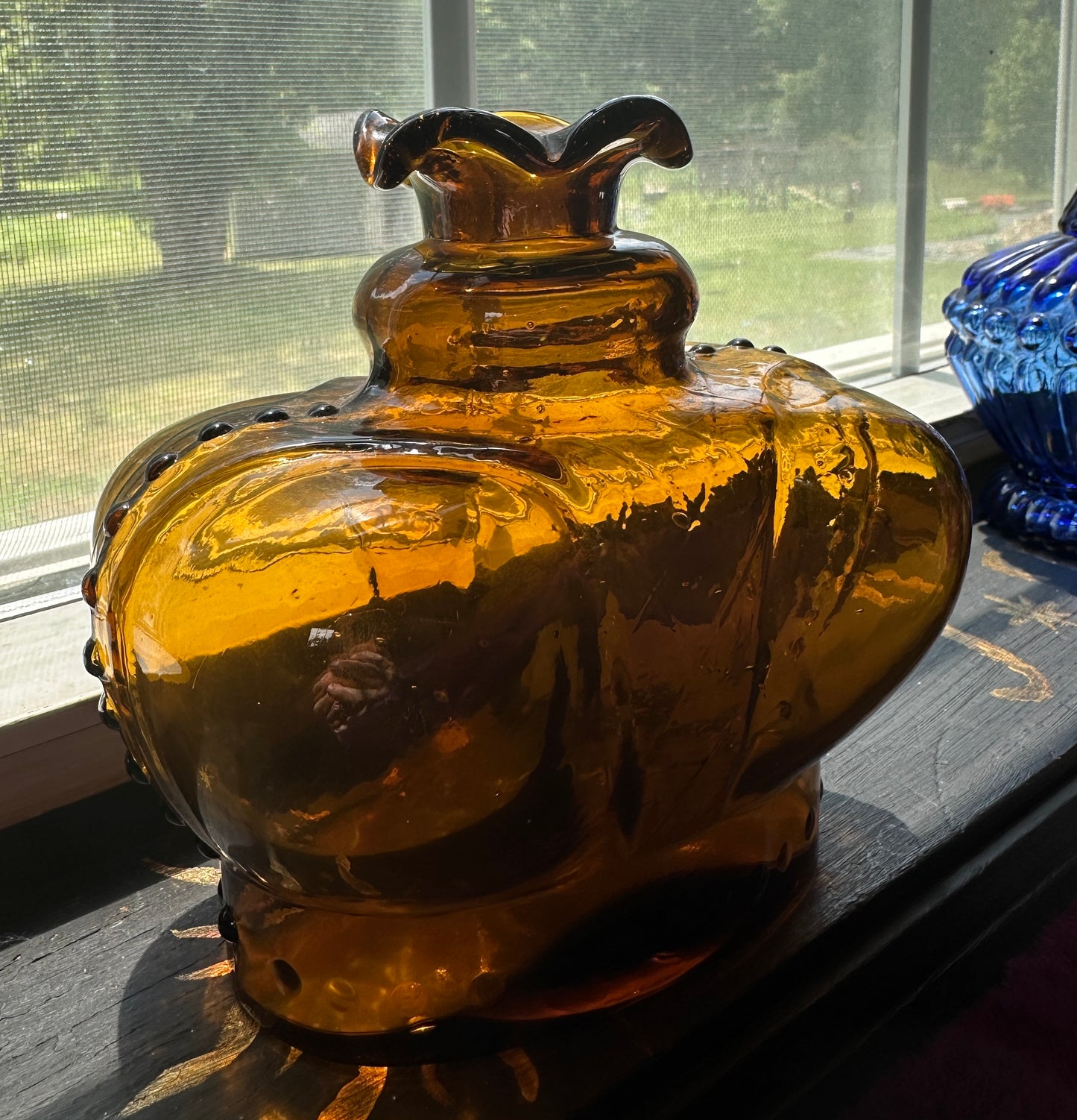 Vintage Amber Glass Crown Decanter/Bottle