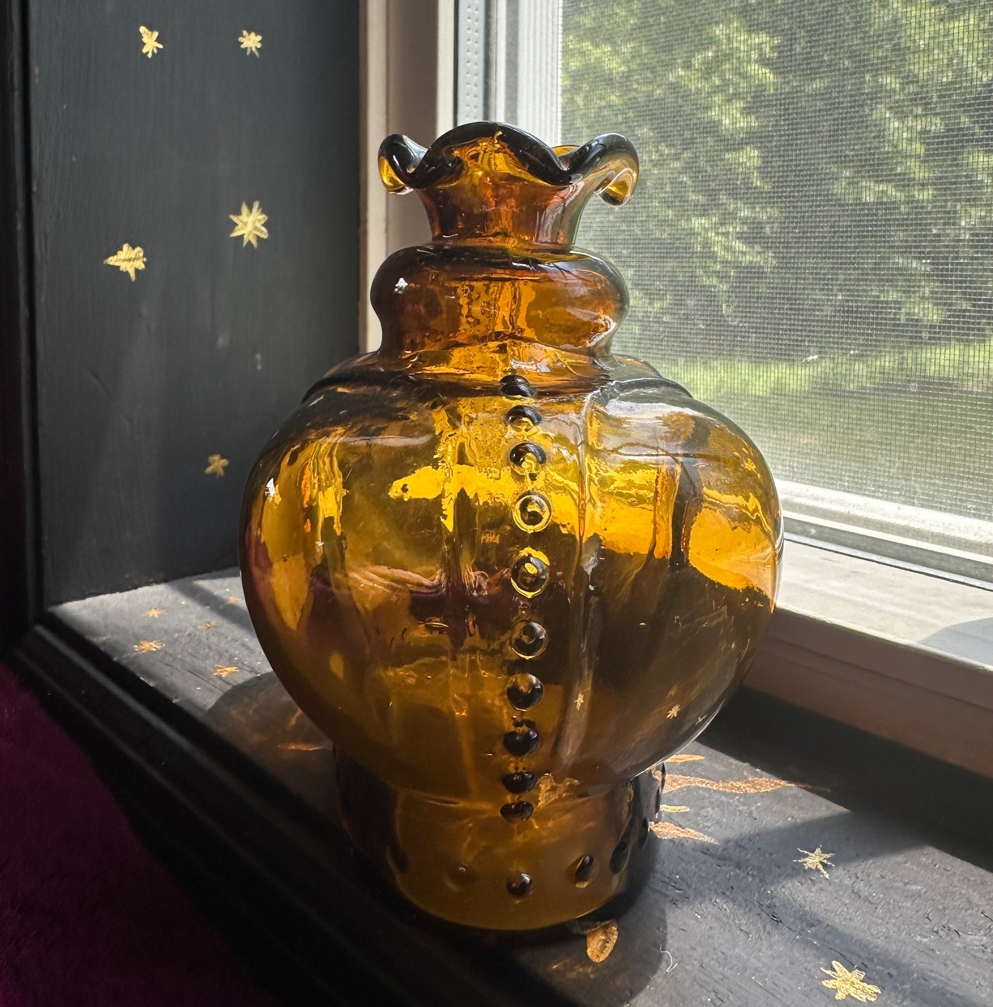 Vintage Amber Glass Crown Decanter/Bottle