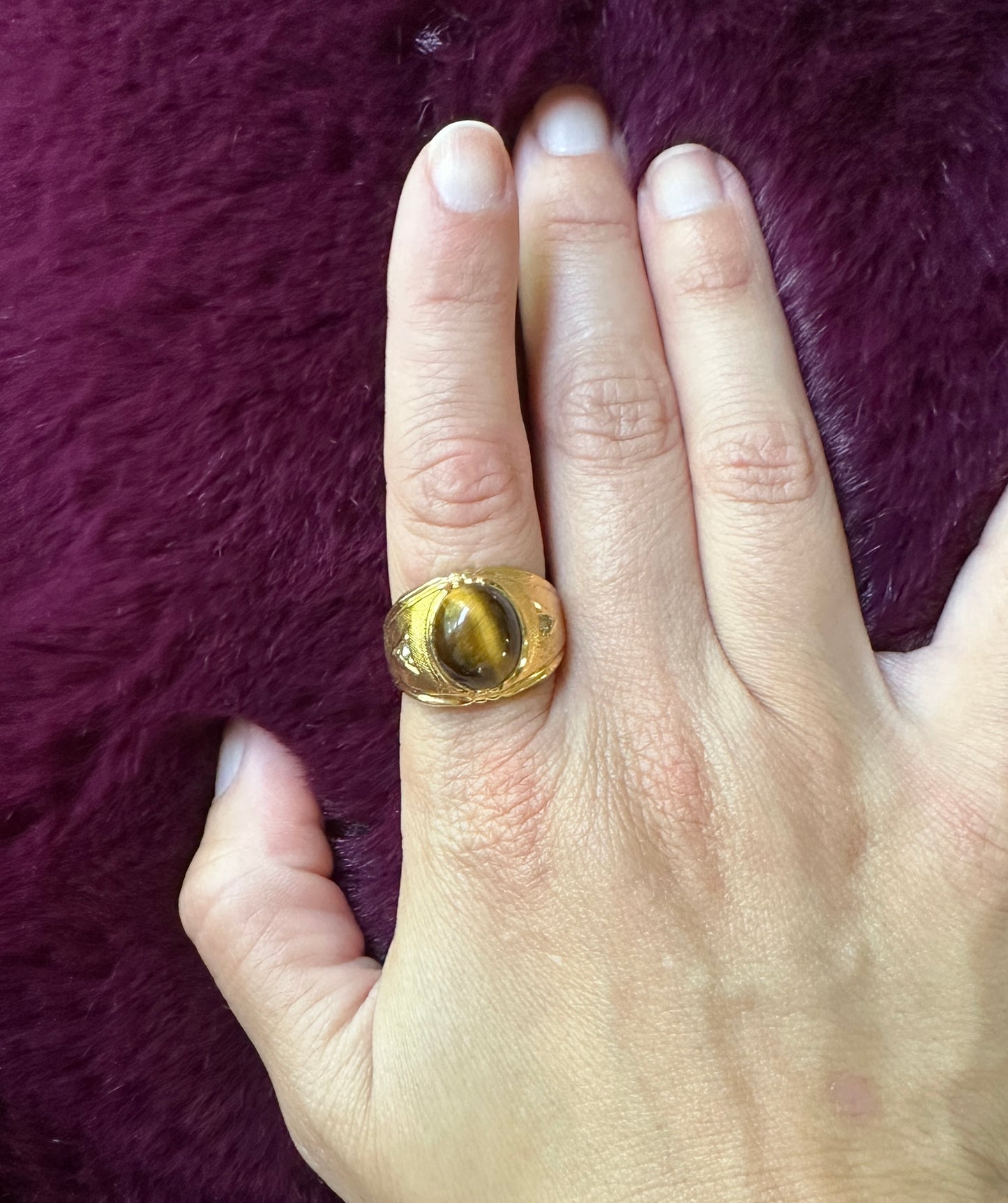 Vintage Tiger's Eye Gold Ring SZ 7.25