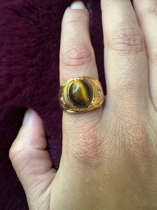 Vintage Tiger's Eye Gold Ring SZ 7.25