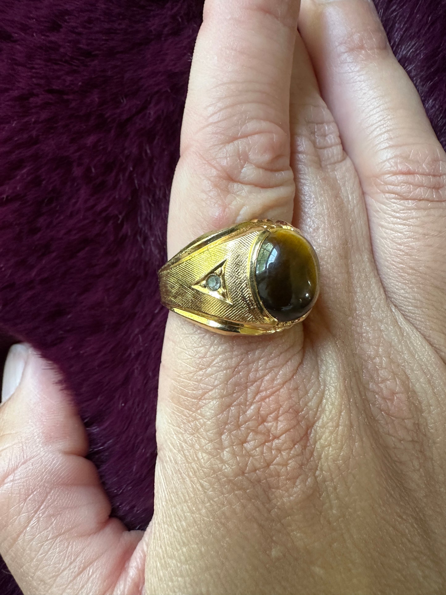 Vintage Tiger's Eye Gold Ring SZ 7.25