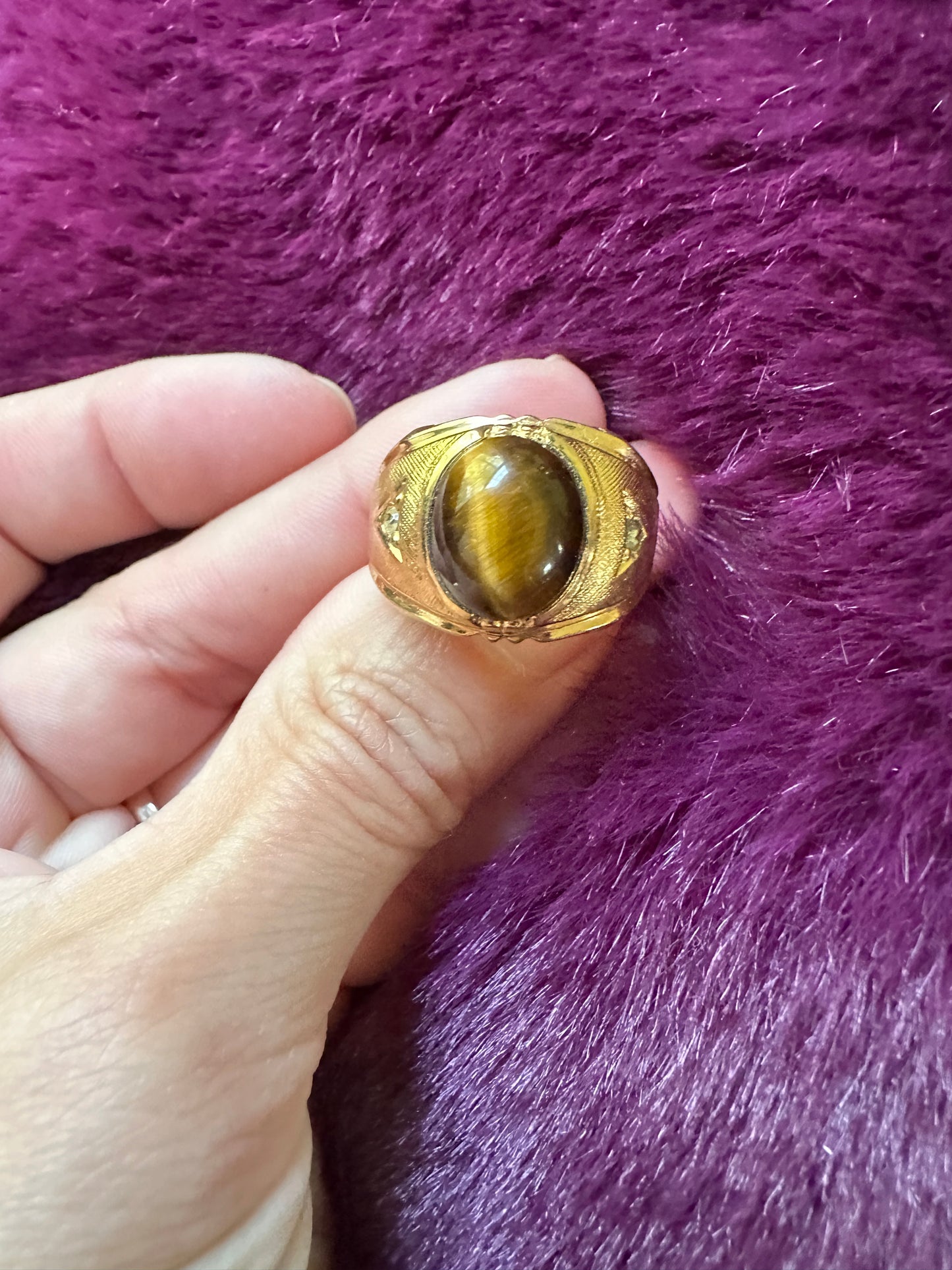 Vintage Tiger's Eye Gold Ring SZ 7.25