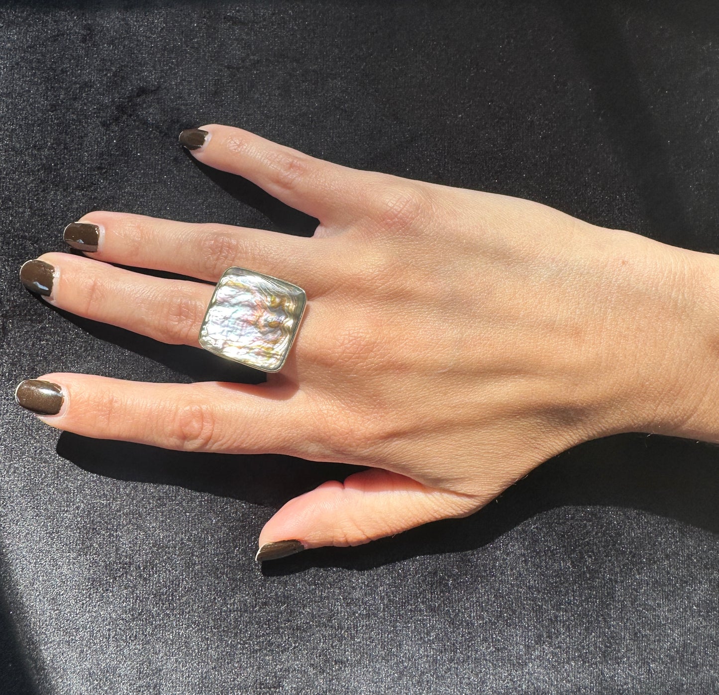 Silver Mother Of Pearl Adjustable Ring