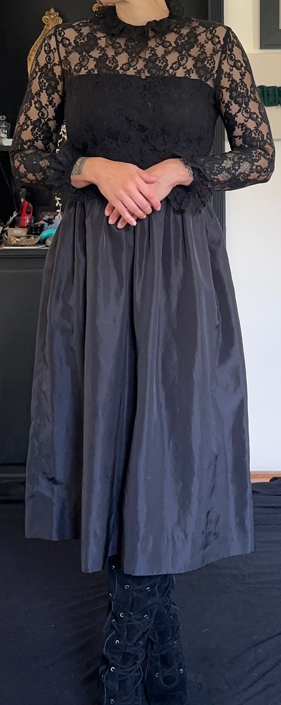 80's Goth Lace Party Dress XXS-XS