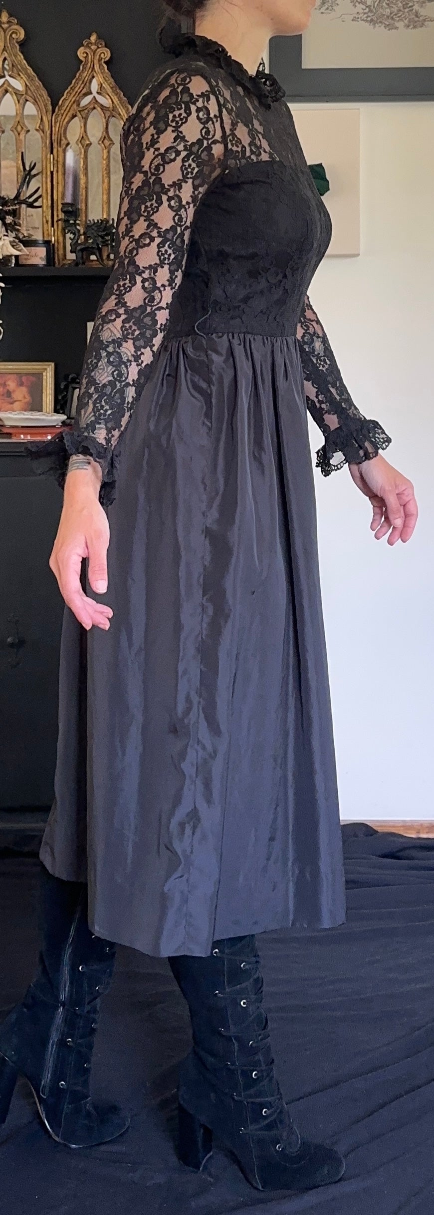 80's Goth Lace Party Dress XXS-XS