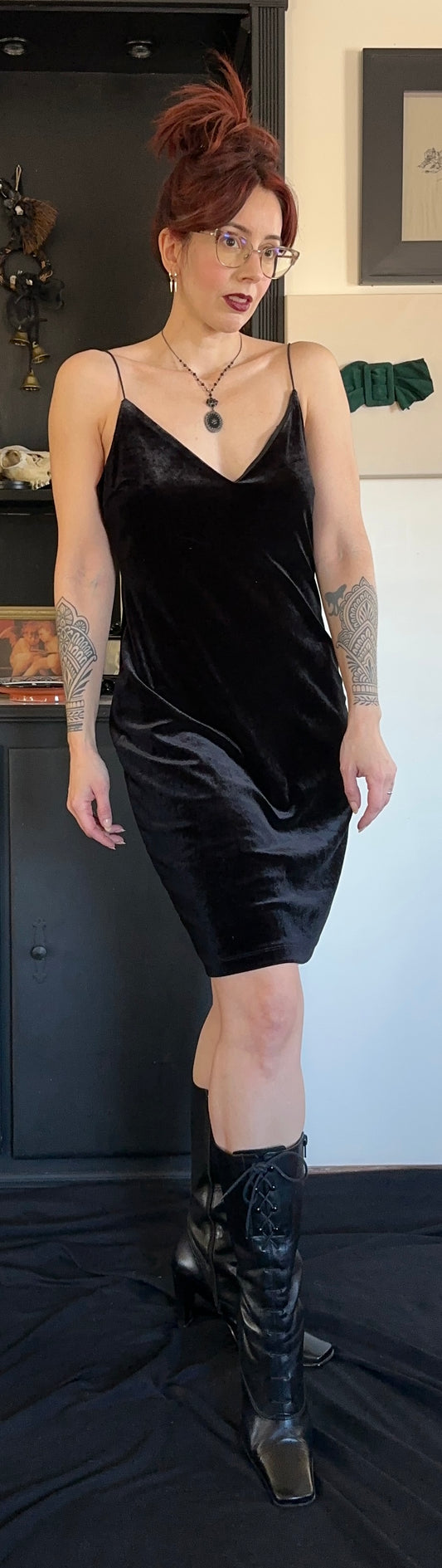 90s Velvet Short Slip Dress L - XL