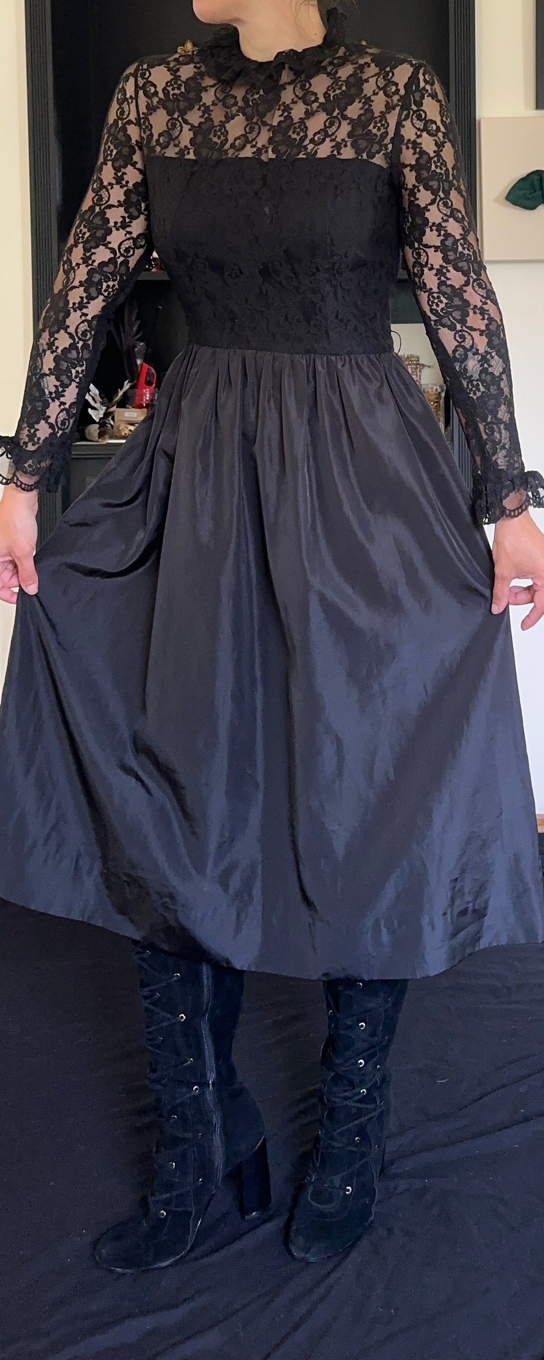 80's Goth Lace Party Dress XXS-XS